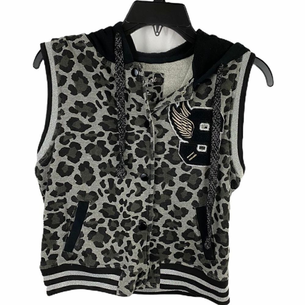Southpole Animal Print Sleeveless Hoodie Vest